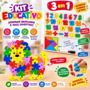 Brinquedo Divertido Encaixe de Letras Quadro Branco e Quebra-Cabeça