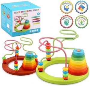 Brinquedo Educativo de Madeira Empilhar Formas com Aramado
