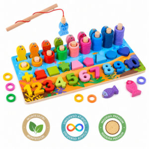 Brinquedo Educativo de Madeira Pega Peixe Montessori Pedagógico