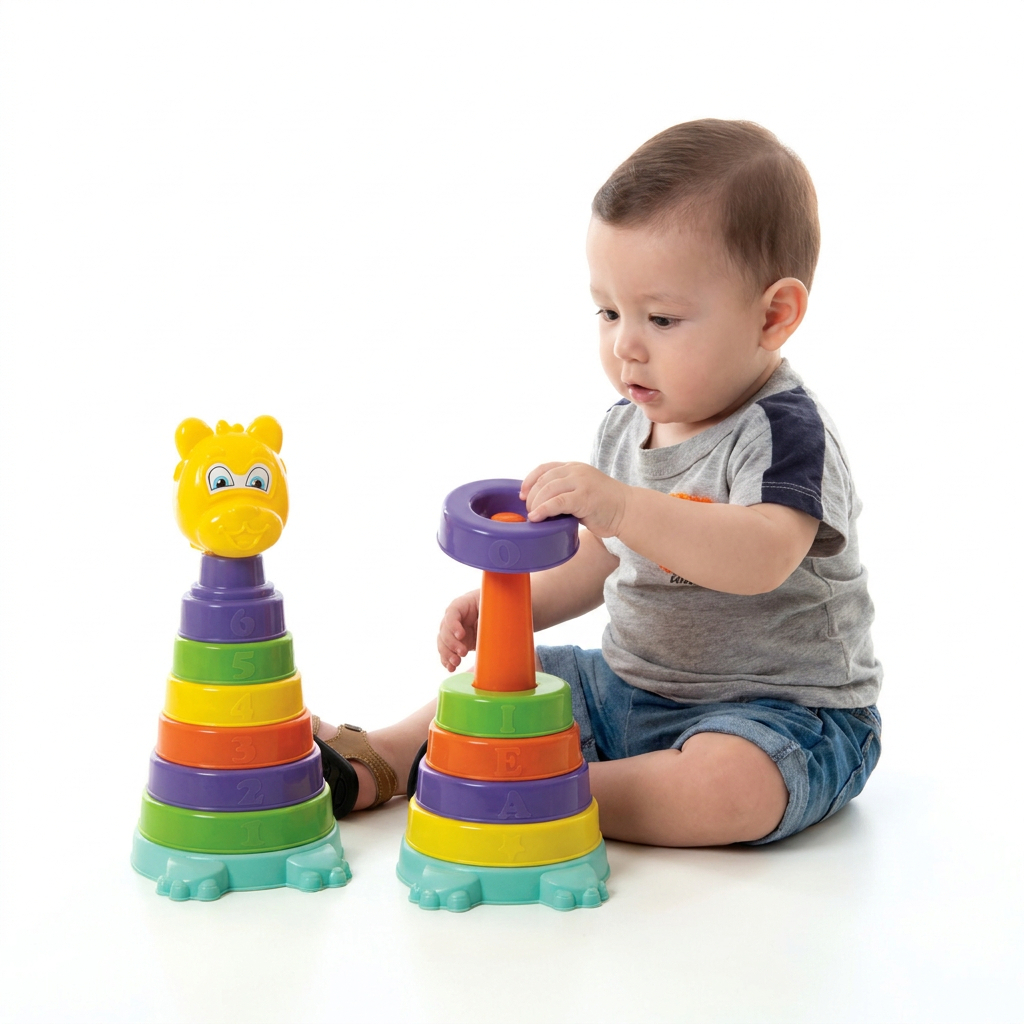 Brinquedo Educativo Empilhar Amigo Urso 7 Peças 23cm Criança 1 ano