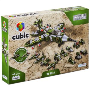 Brinquedo Encaixe Cubic 25 em 1 Avião de Combate 576 Peças +6 Anos