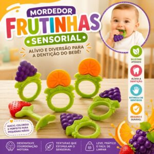 Brinquedo Frutinhas Sensorial Mordedor Bebes Fruta Silicone Dentição