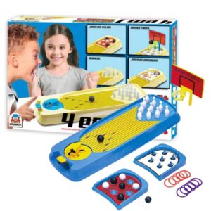Brinquedo Infantil 4 em 1 Game Mesa de Jogos Argola Basquete Boliche