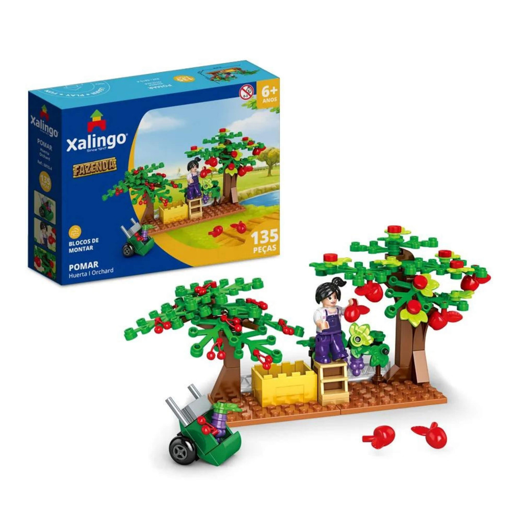 Brinquedo Infantil Bloco de Montar Fazenda Pomar 135 Peças Xalingo