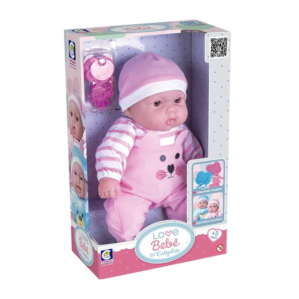 Brinquedo Infantil Boneca Love Bebê Menina Macacão Rosa Cotiplas 2914 — Brinquedos