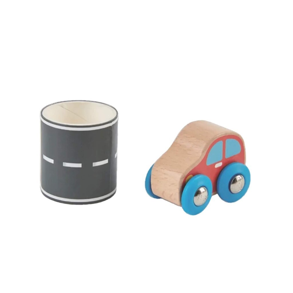 Brinquedo Infantil Carrinho de Madeira com Pista em Fita Adesiva — Materiais de Construção