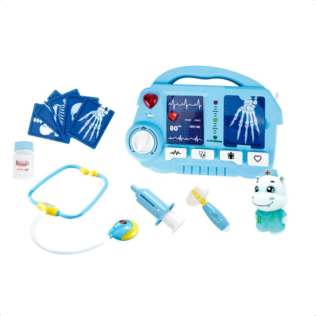 Brinquedo Infantil Kit Médico Raio X Azul com Fichas Estetoscópio