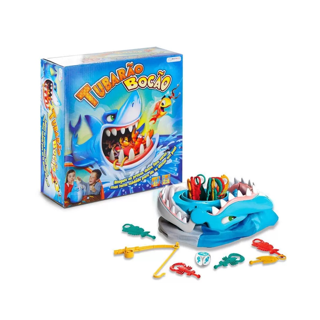 Brinquedo Jogo Tubarão Bocão Com Vara de Pescar Multikids