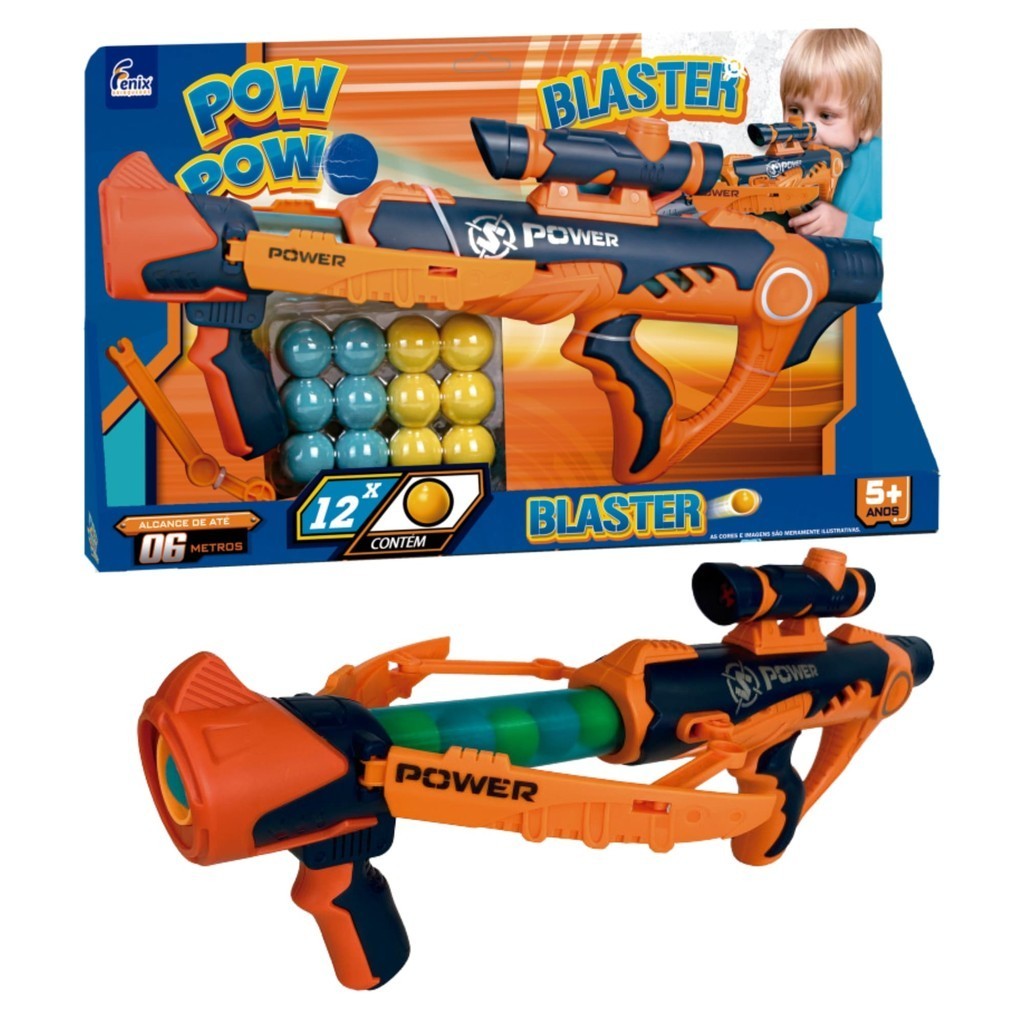 Brinquedo Lançador Pow Pow Blaster com 12 Bolinhas para Crianças a