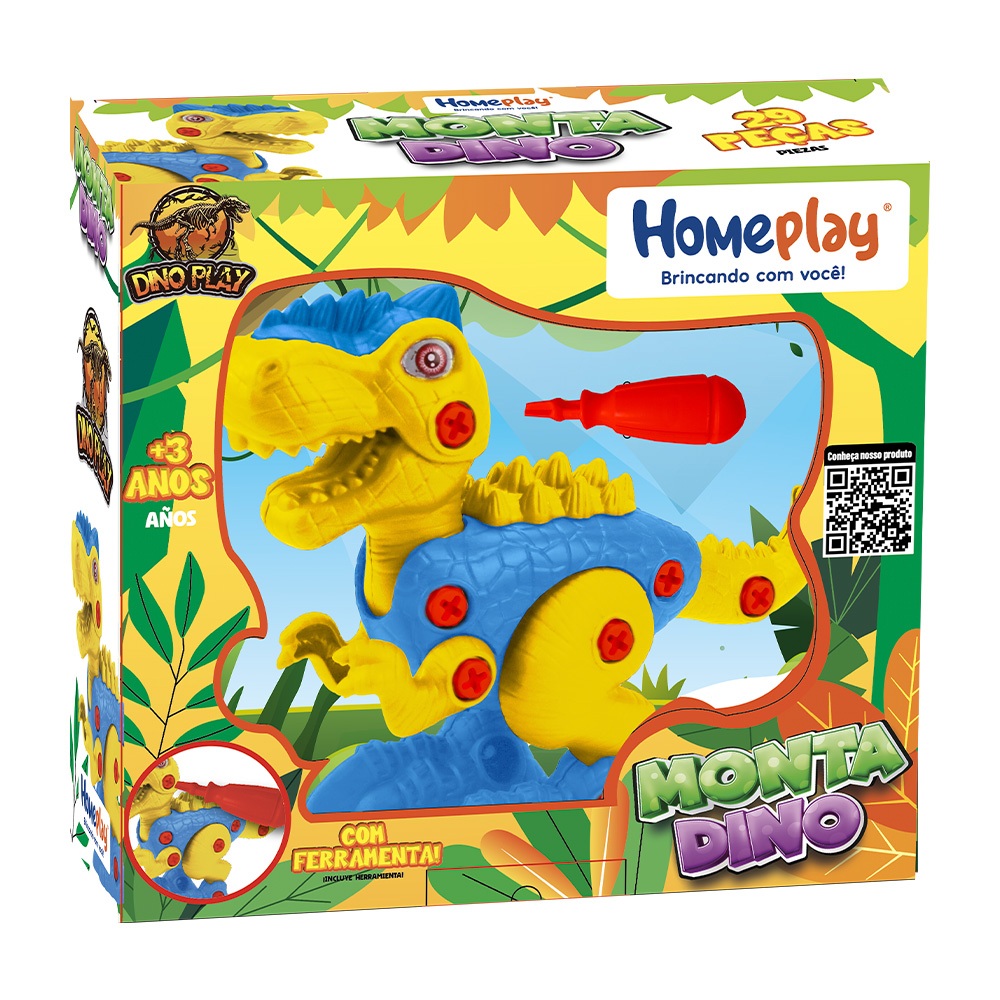 Brinquedo Monta Dino T-rex 28 Peças Dino Play Homeplay