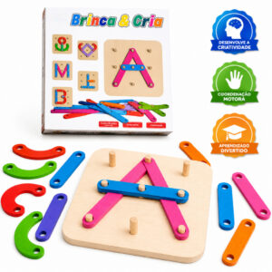 Brinquedo Pedagógico de Madeira Montessori Letras Números Formas de