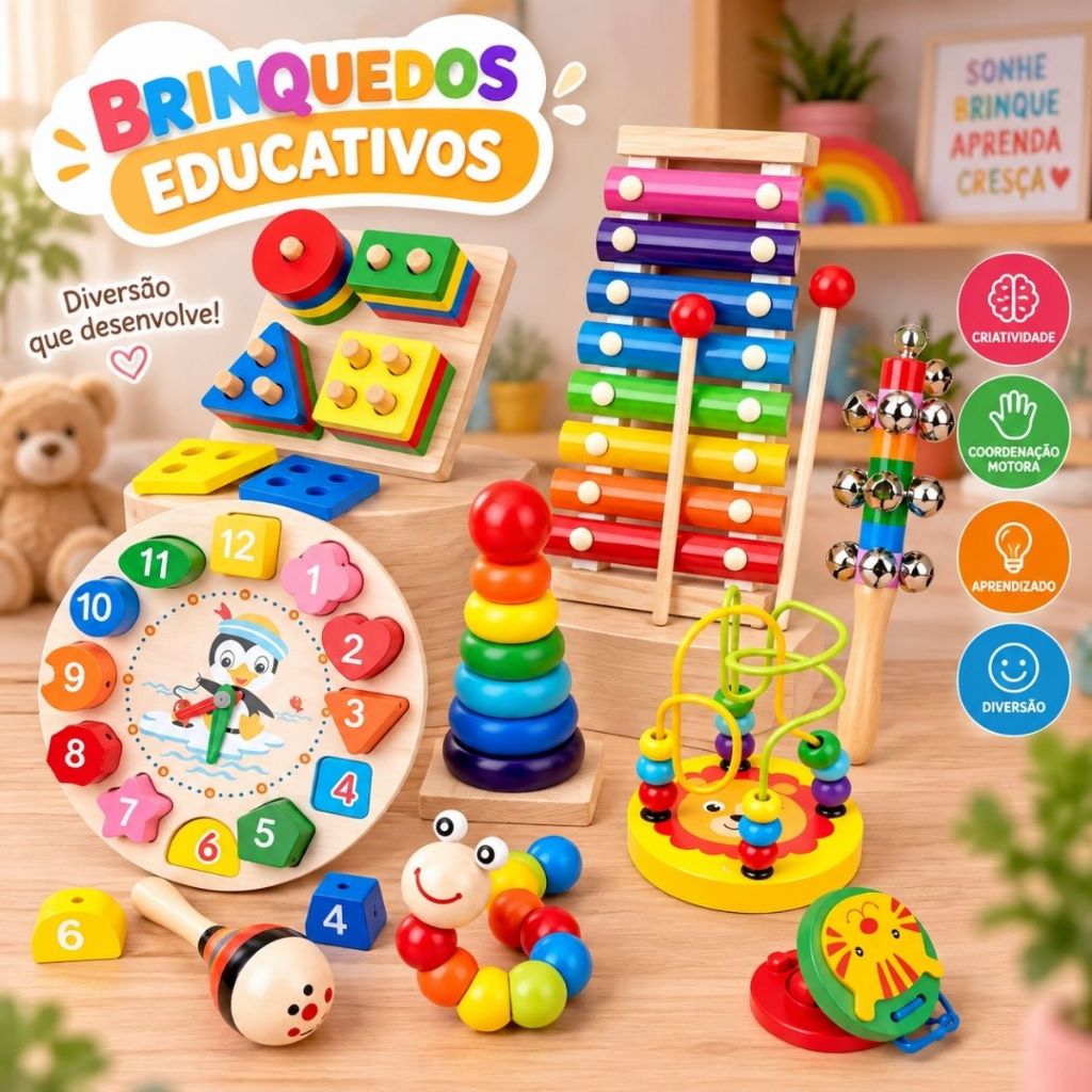 Brinquedo Pedagógico Educativo Musical Pedagógico Montessori Colorido