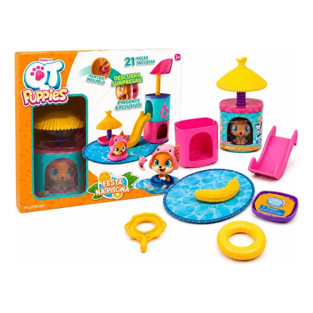Brinquedo Playset Puppies Cachorrinho Festa na Piscina Happy Line