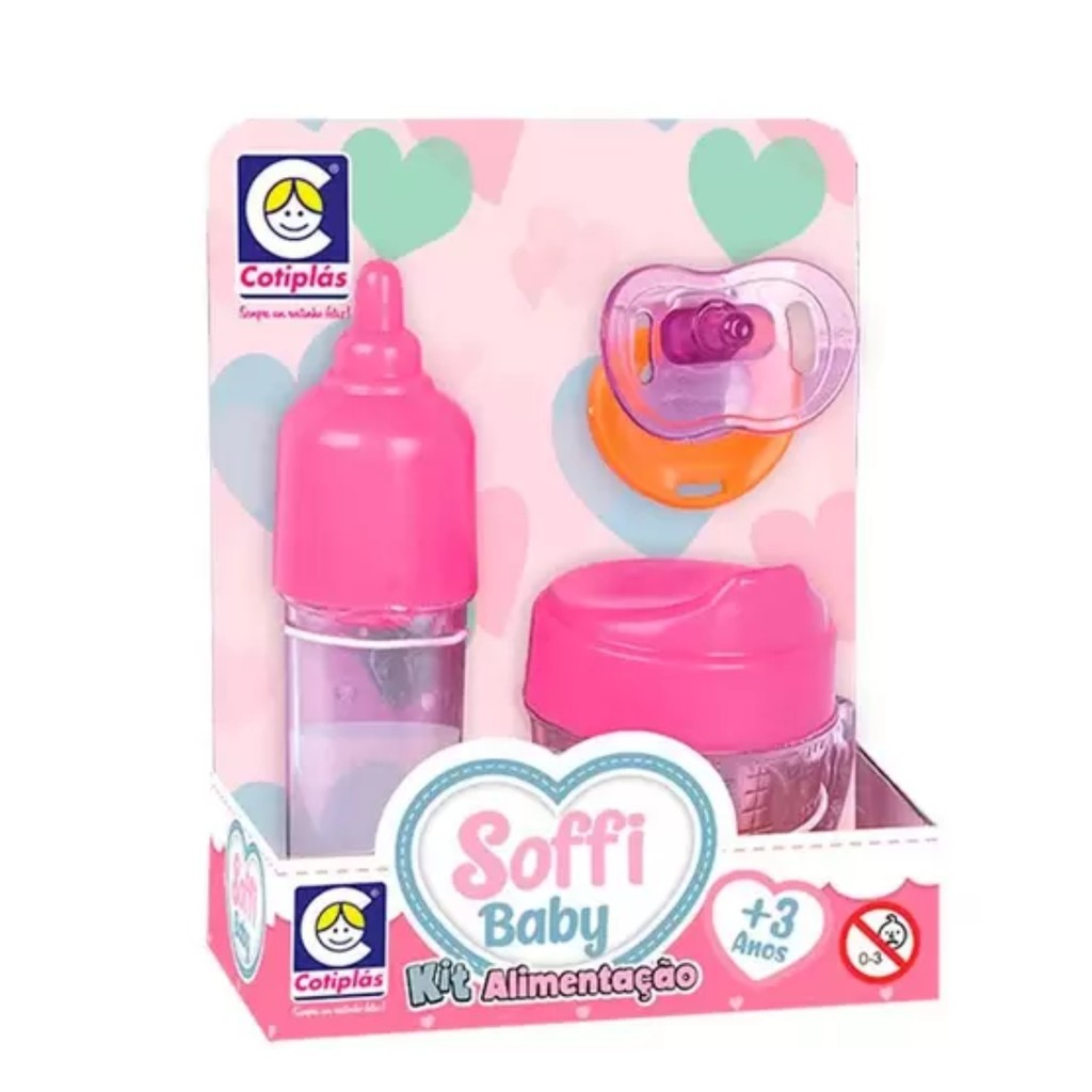 Brinquedo Soffy Babby Kit Alimentação com Mamadeira Chupeta e