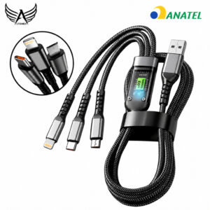 Cabo 3 em 1 Carregador Turbo 100W Tipo C Micro USB Lightning