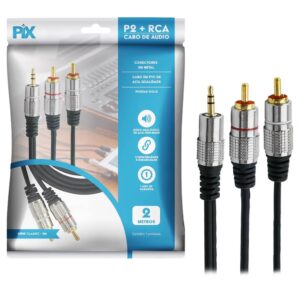 Cabo Adaptador P2 Estéreo 2 Rca Macho 2 Metros Smartphone Notebook