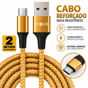 Cabo Carregador Tipo C 2 Metros Turbo Premium Reforçado Android — Celulares e Acessórios