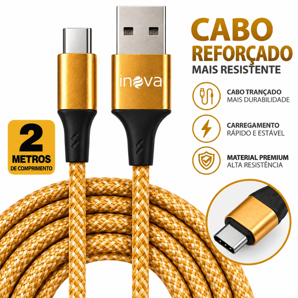 Cabo Carregador Tipo C 2 Metros Turbo Premium Reforçado Android — Celulares e Acessórios