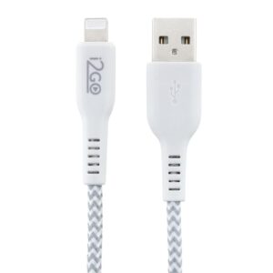 Cabo Lightning i2GO iPhone 5 até 14 Nylon Trançado 1m Branco e Cinza