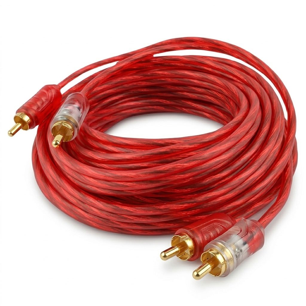 Cabo Rca 5 Metros Dupla Blindagem 4mm Injetado Vermelho Som