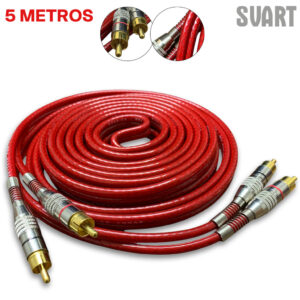 Cabo Rca Blindado 5 Metros 5mm Vermelho Dupla Blindagem Cobre