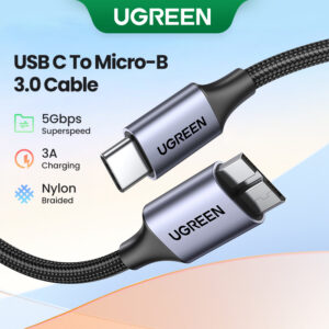 Cabo USB Ugreen C Para Micro B 3.0 5Gbps 3A De Sincronização Rápida