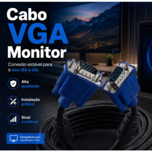 Cabo Vga Monitor Projetor Lcd Pc Tv Qualidade Premium 1,5 a 15 Metros