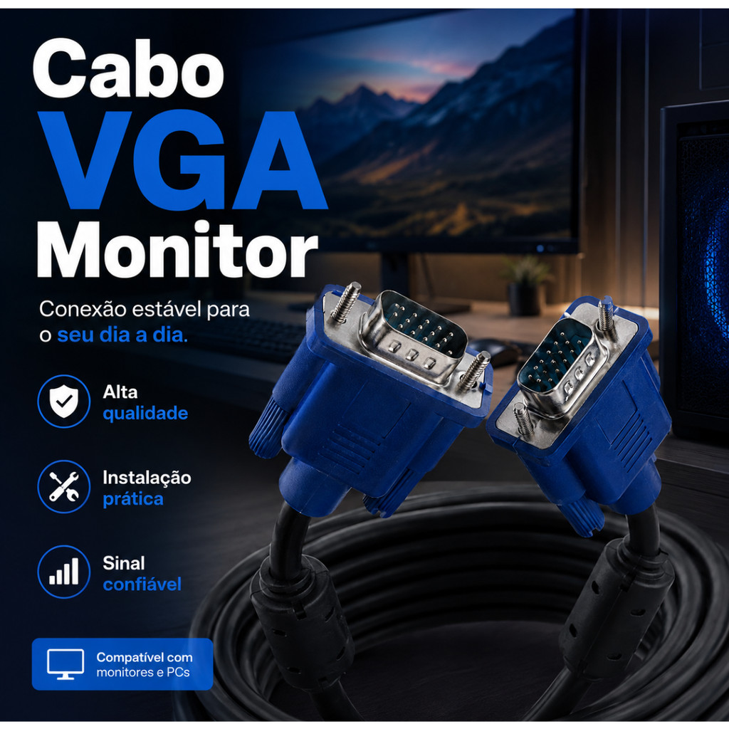 Cabo Vga Monitor Projetor Lcd Pc Tv Qualidade Premium 1,5 a 15 Metros — Informática