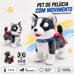 Cachorro Pet De Pelúcia Husky Interativo Fala Com Movimento E Som