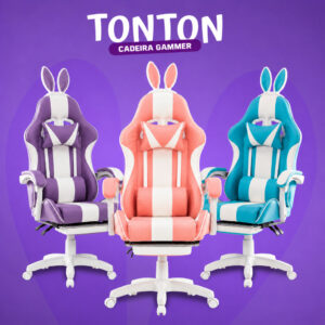 Cadeira Gamer com Massageador de Lombar e Orelhinha De Coelho
