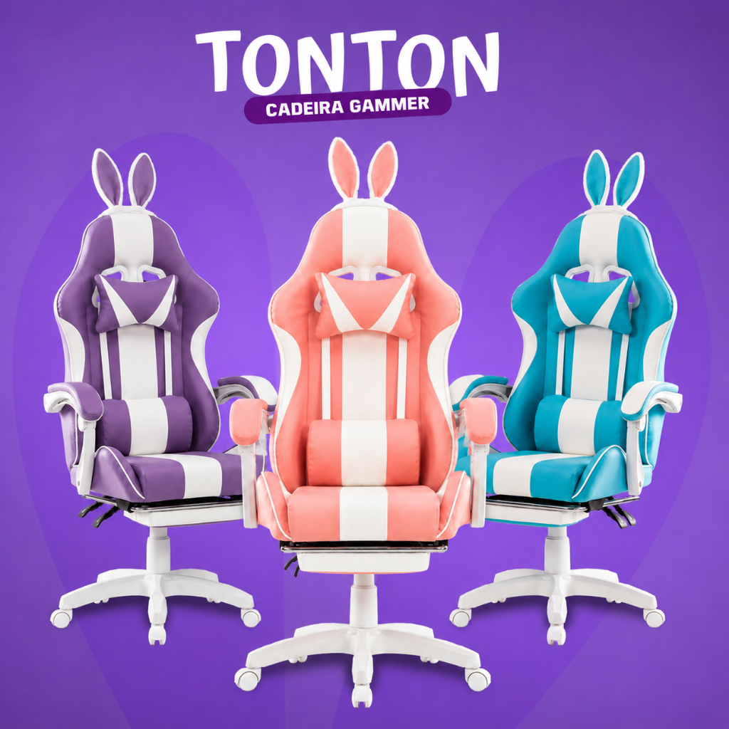 Cadeira Gamer com Massageador de Lombar e Orelhinha De Coelho
