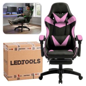 Cadeira Gamer Cor Rosa Ergonômica Reclinável Estofado Couro Sintético