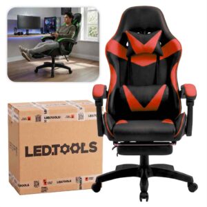Cadeira Gamer Cor Vermelha Ergonômica Estofada Couro Sintético