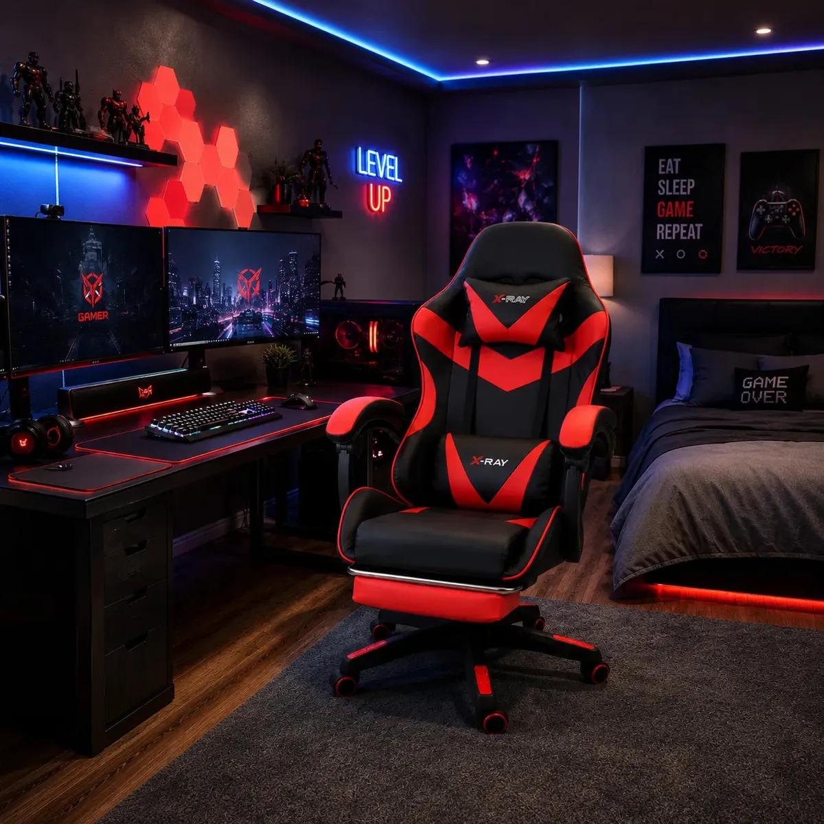 Cadeira Gamer Elidy X-Ray Vermelha Reclinável Ergonômica com Apoio — Games