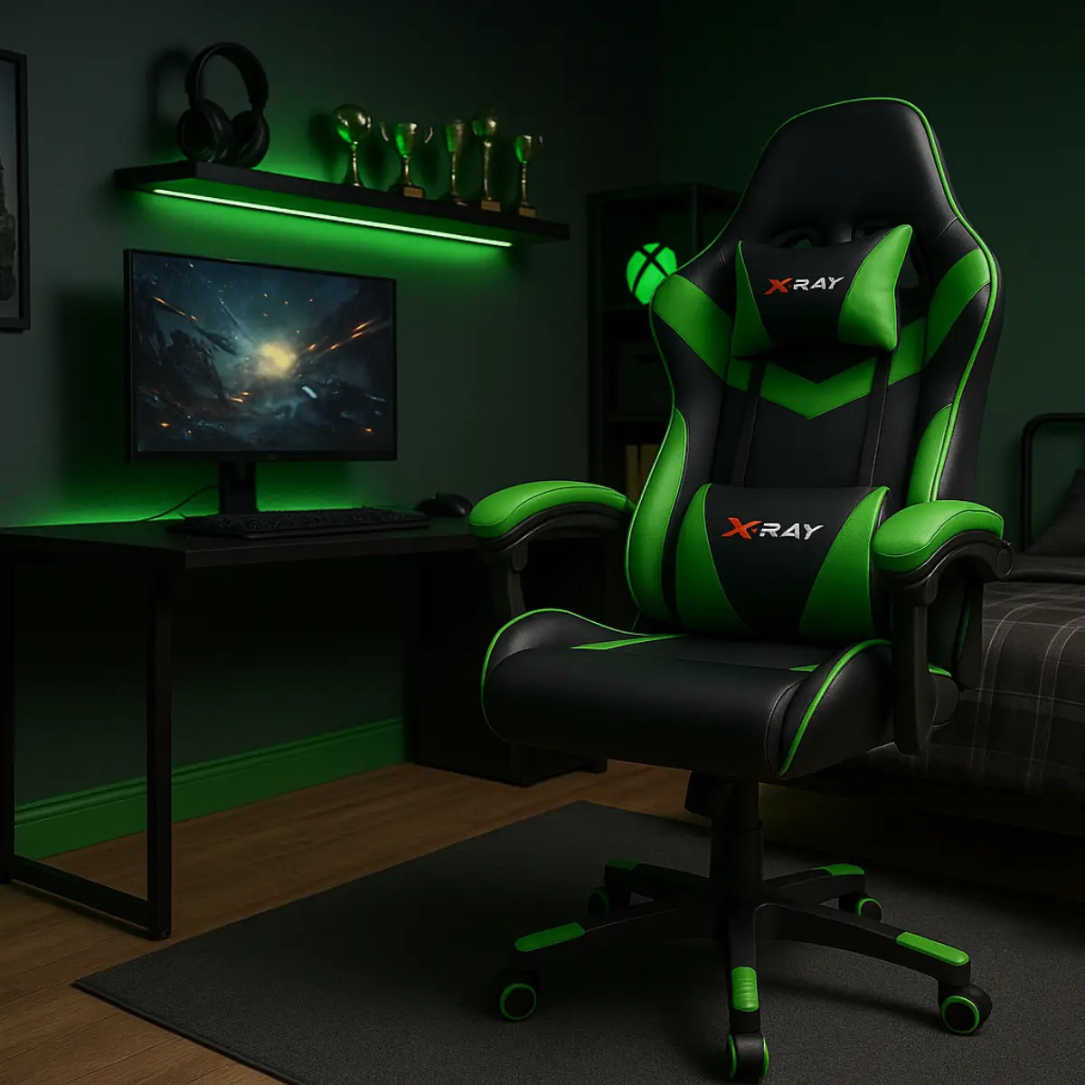 Cadeira Gamer Ergonomica Estofada Com Função Relax X-ray Cor Verde — Games