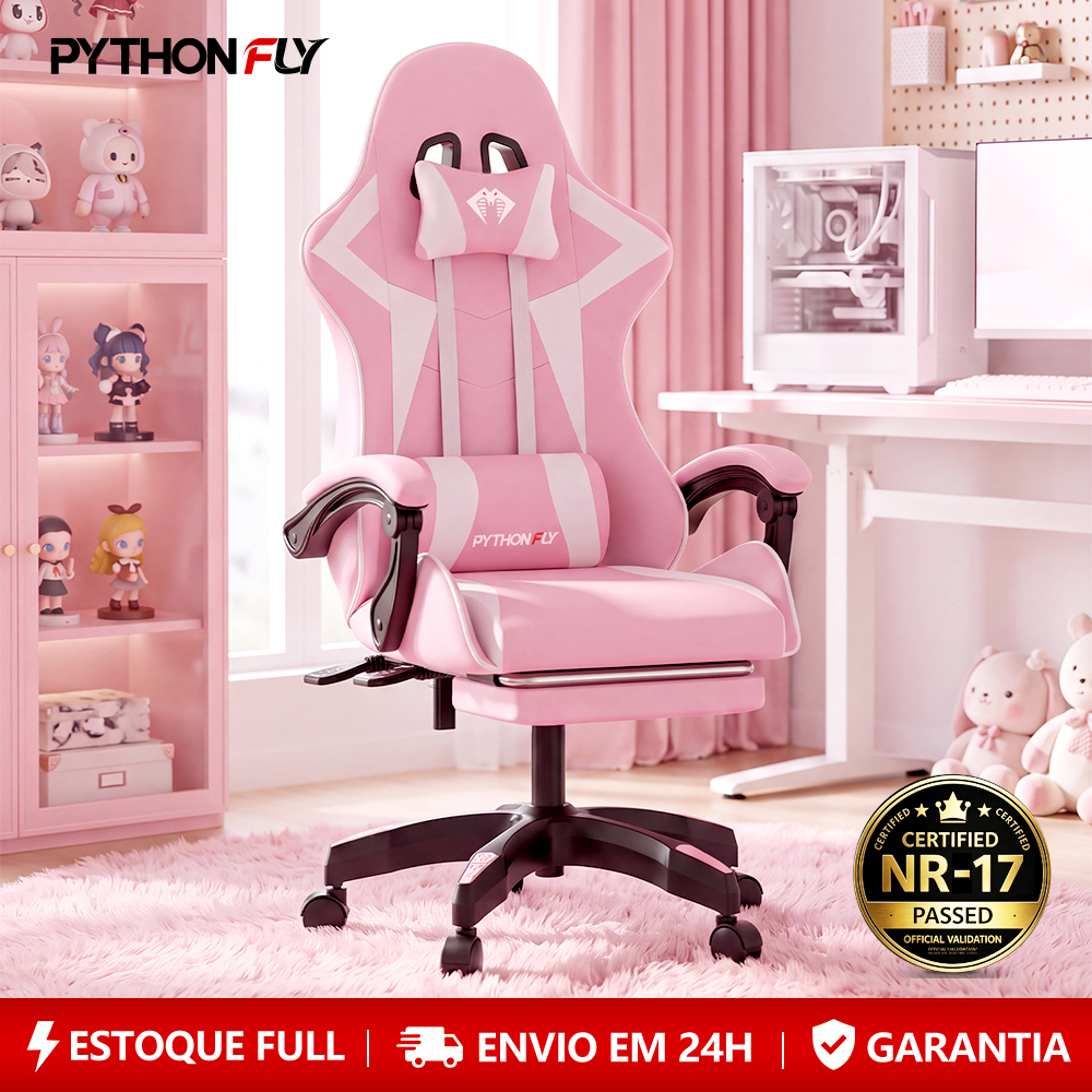 Cadeira Gamer Ergonômica Reclinável com Apoio de Pés Ajustável e Base