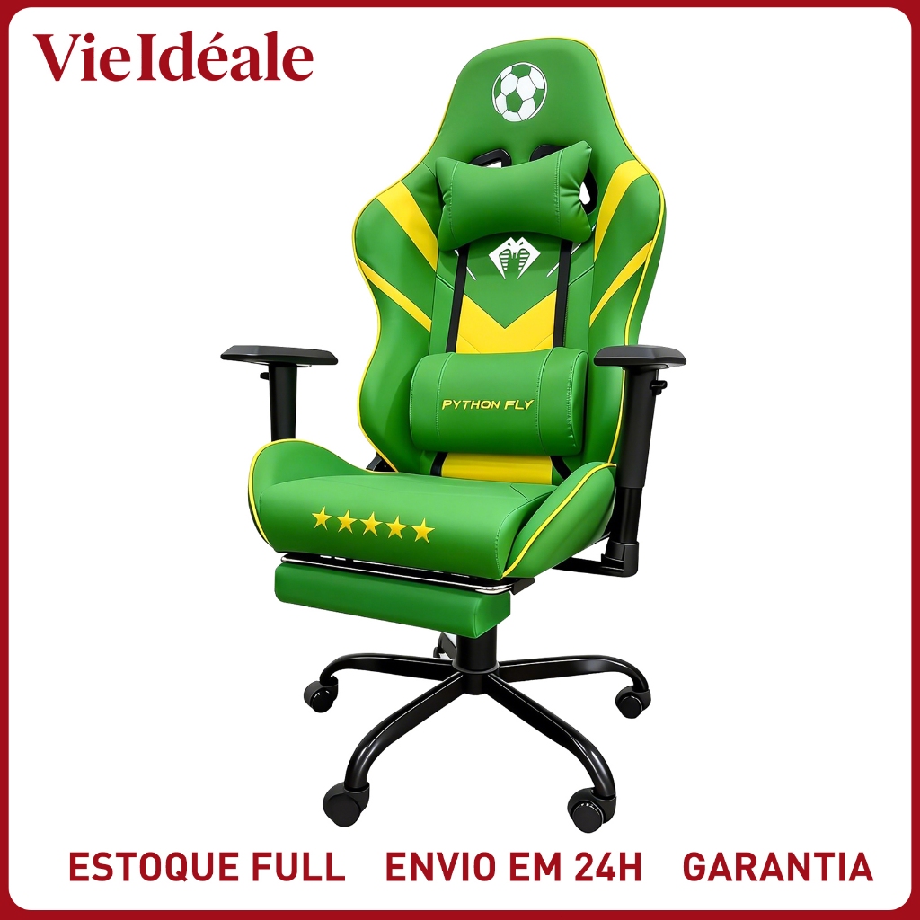 Cadeira Gamer Futebol Brasil Ergonômica 200kg Reclinável Apoio Pés