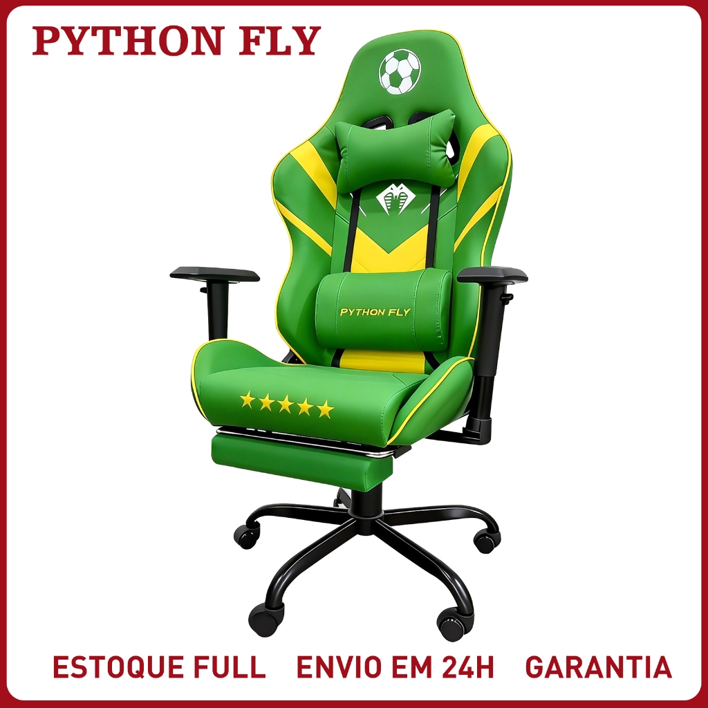 Cadeira Gamer Futebol Brasil Ergonômica 200kg Reclinável Apoio Pés