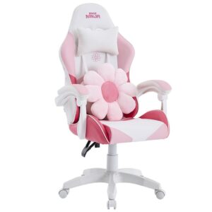 Cadeira Gamer Ninja Hana, Reclinável, Branca e Rosa