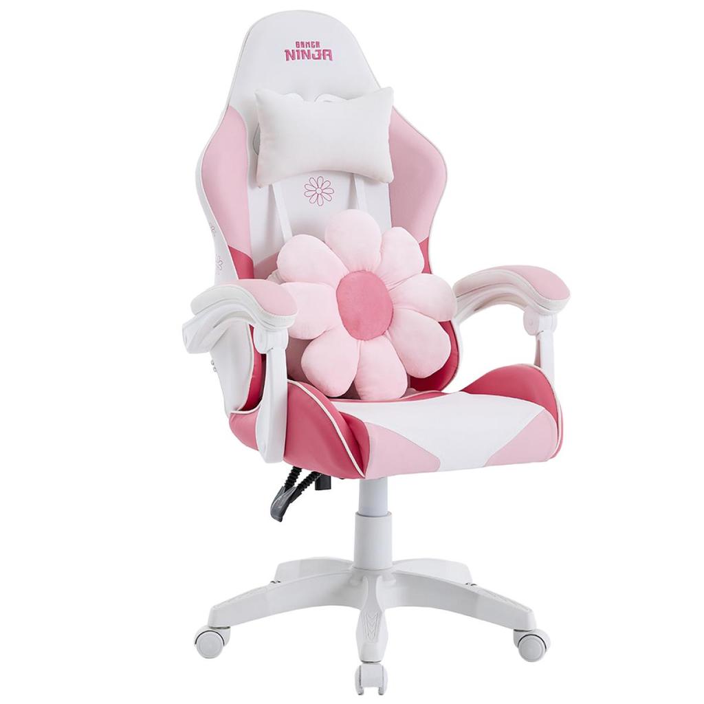 Cadeira Gamer Ninja Hana, Reclinável, Branca e Rosa