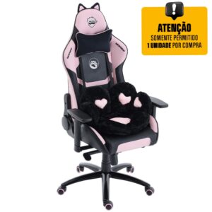 Cadeira Gamer Ninja MewMew Pro Edition, Reclinável, 3D, Black e Pink