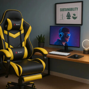 Cadeira Gamer Profissional Reclinável Apoio De Pés Amarela Cor