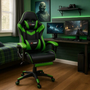 Cadeira Gamer Profissional Reclinável Apoio De Pés X-ray Cor Verde — Games