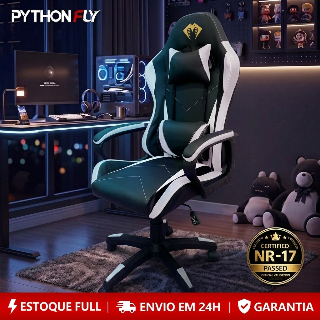 Cadeira Gamer Reclinável com Almofadas de Apoio Lombar e Cervical