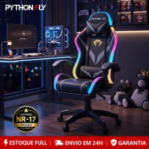 Cadeira Gamer Reclinável RGB LED com Controle, Ergonômica, Giratória