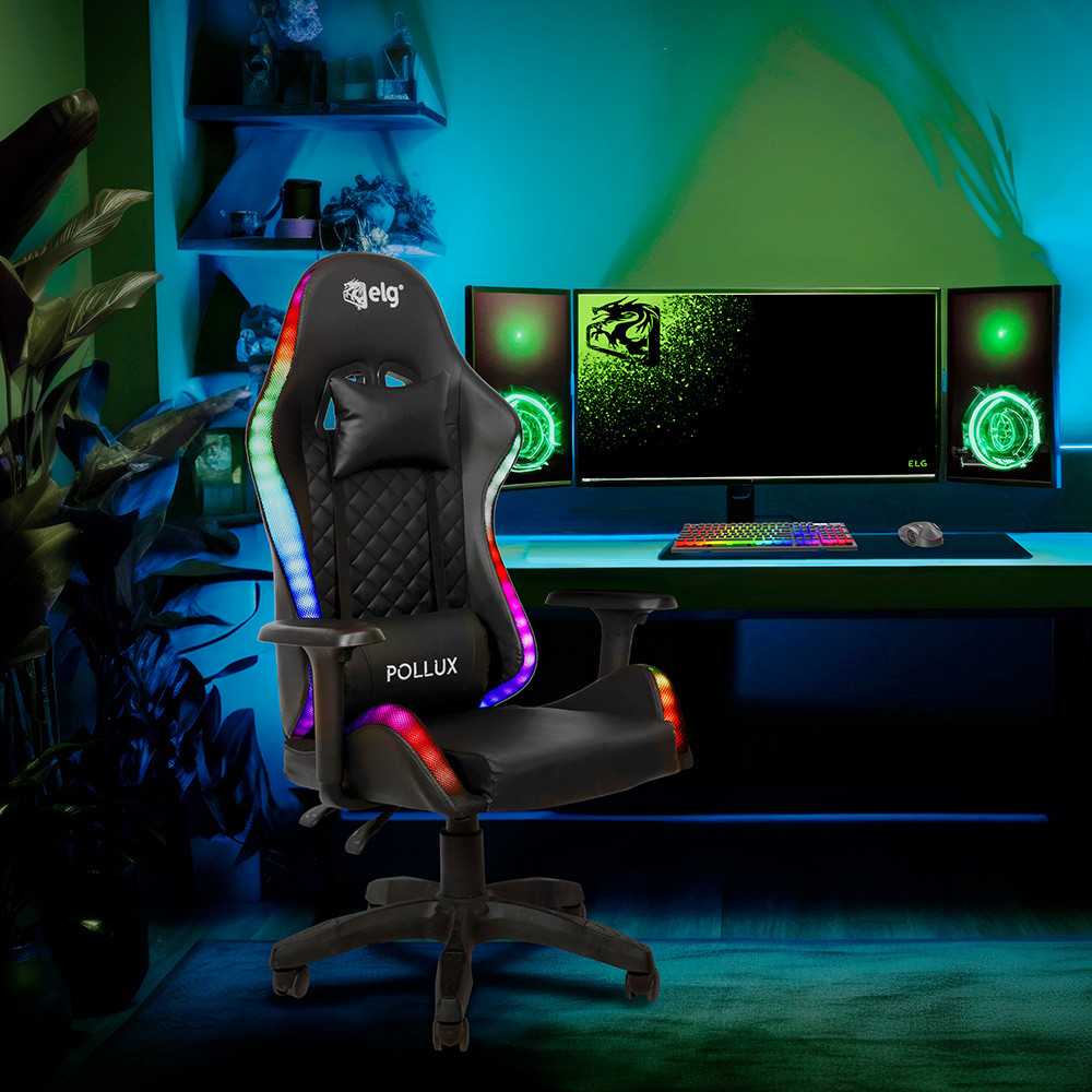 Cadeira Gamer RGB Elg Pollux Preta Reclinável 135° Braço 3D Até 150kg — Games