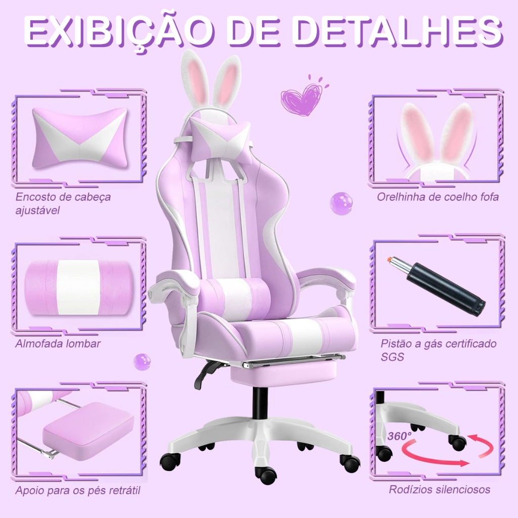 Cadeira Gamer Roxa com Almofadas Cervical Lombar Conforto Ergonômico — Games