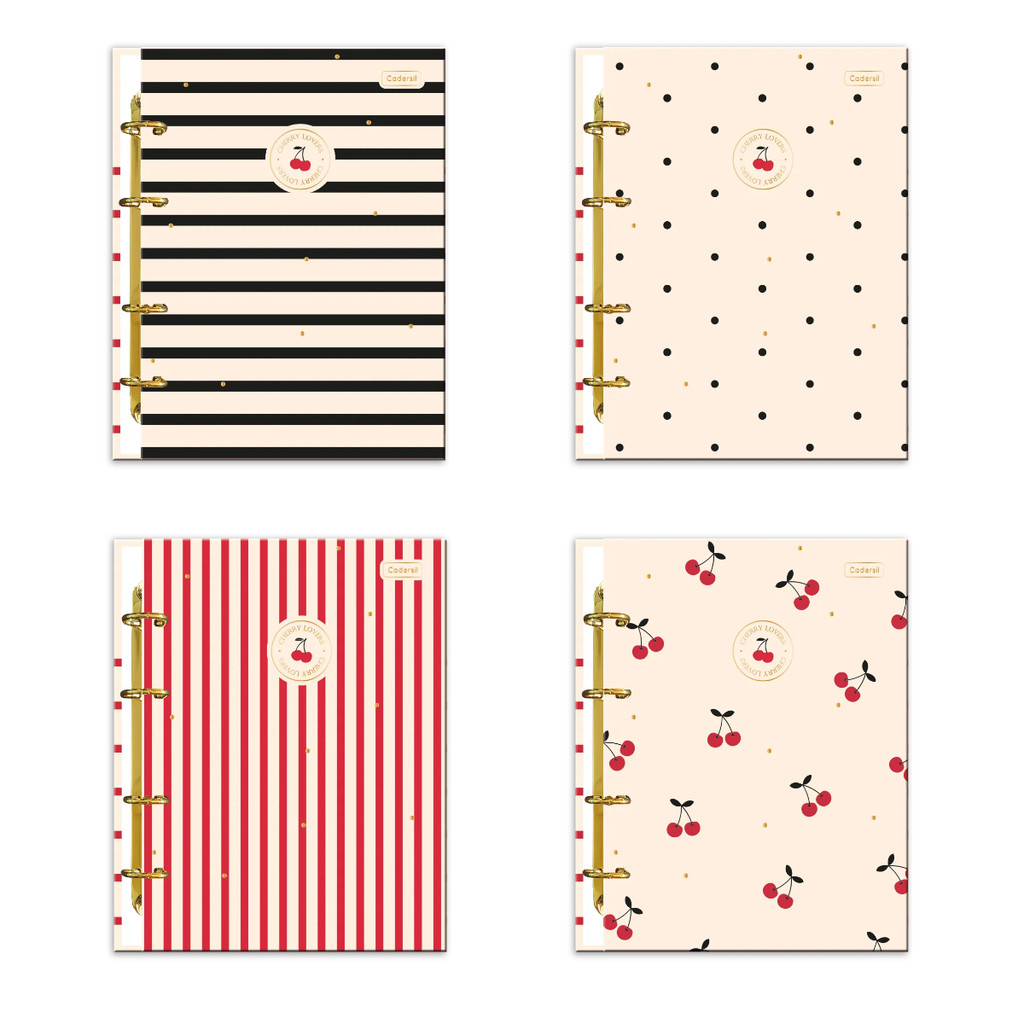Caderno Argolado Colegial Capa Dura 80 Folhas Cherry Lovers Cadersil