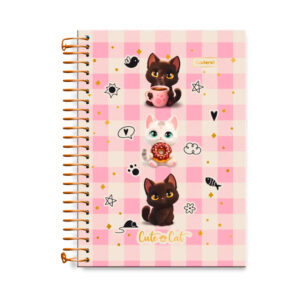 Caderno Colegial 15 Matérias 240 Folhas Cute Cat Cadersil Capa:Xadrez