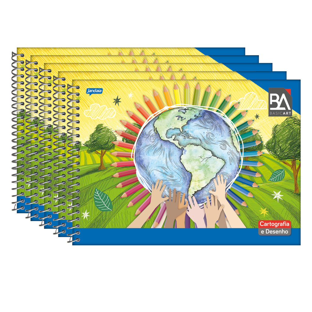 Caderno de Cartografia e Desenho Espiral Flexível 96 Folhas Basic Art